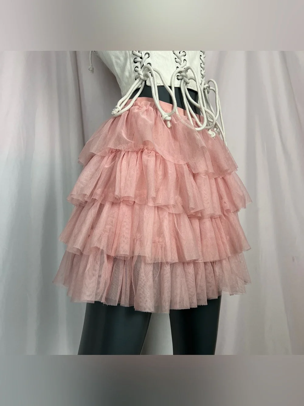 Pastel Rose Pink Mesh Tulle Tiered Fairy Mini Skirt